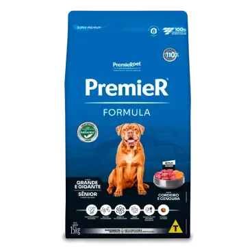 Racao Premier Formula Caes Senior Racas Grande e Gigante Cordeiro 15kg frente